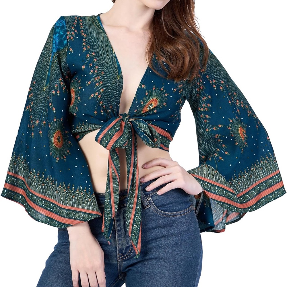 Boho Wrap Top for Women with Bell Sleeves